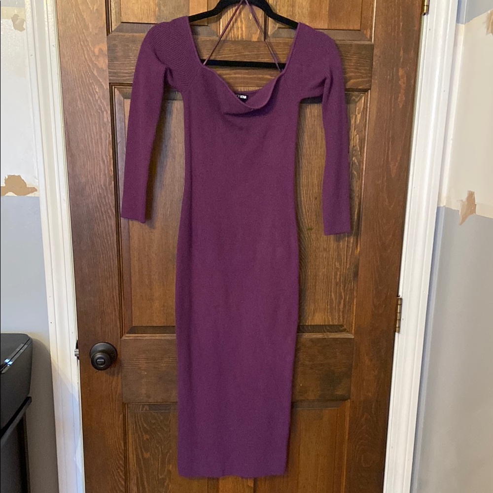 FashionNova Purple Sweater Off Shoulder Dress